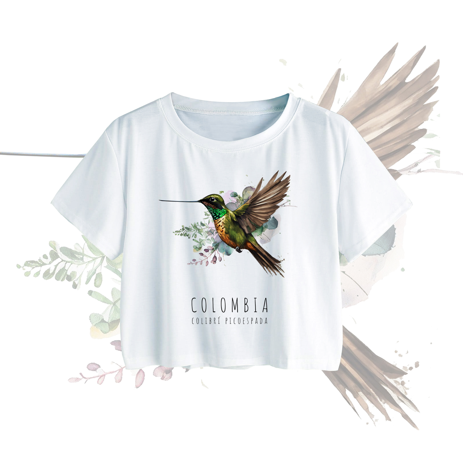 camiseta croptop mujer colibrÍ picoespada camiseta croptop mujer colibrÍ picoespada