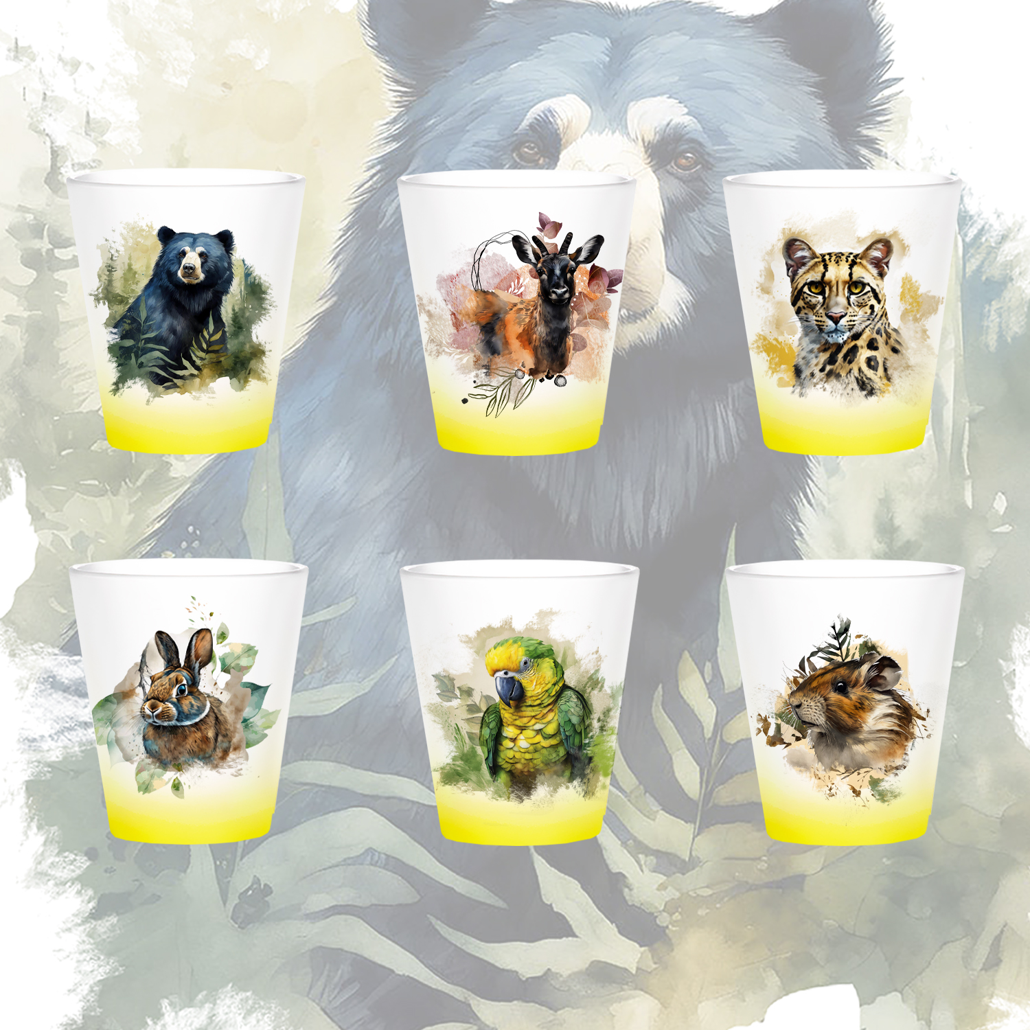 set copas de aguardiente vidrio colecciÓn fauna andina set copas de aguardiente vidrio colecciÓn fauna andina