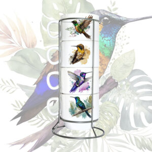 torre de mugs apilables cerÁmica base metÁlica colecciÓn colibries