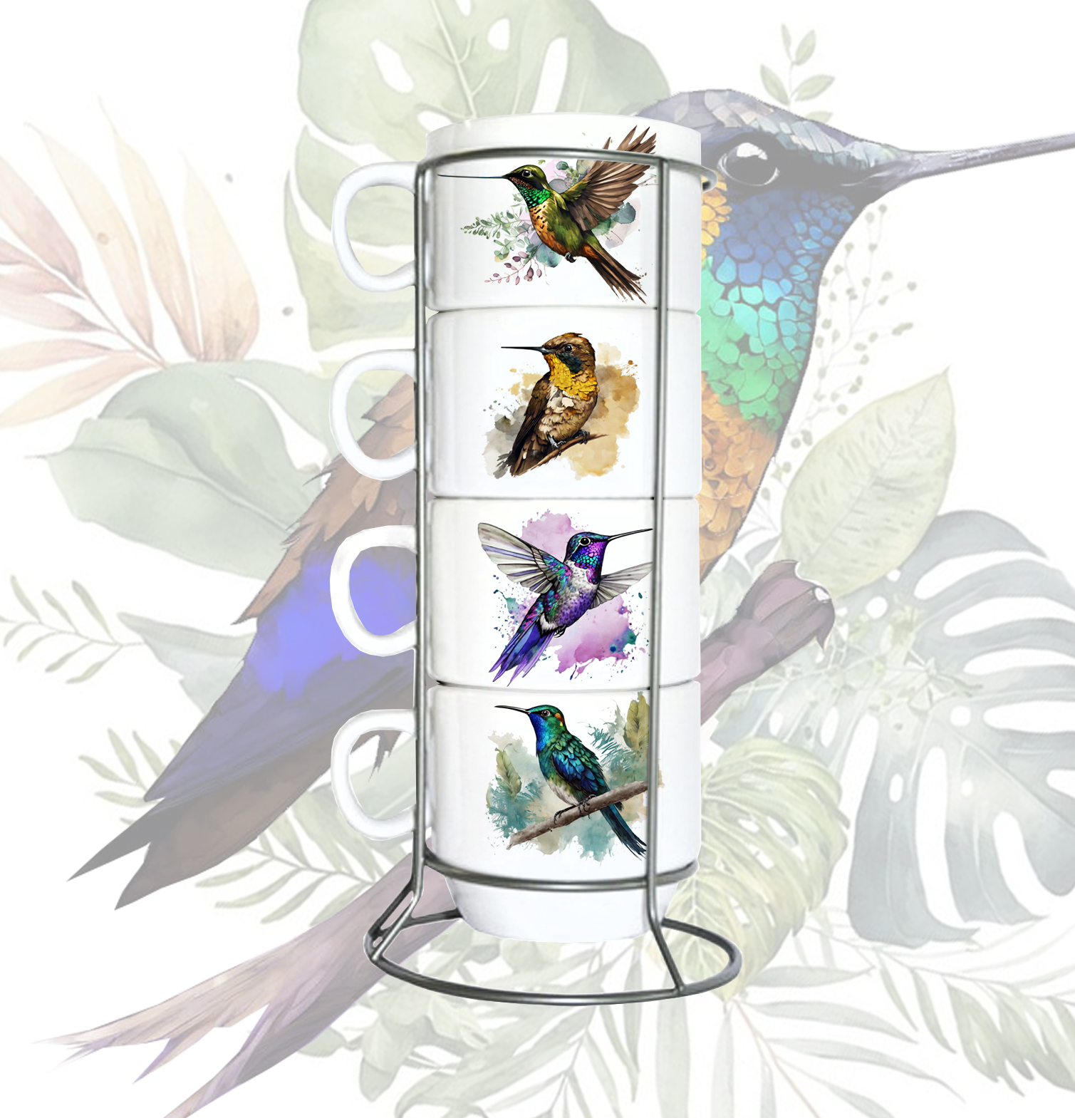 torre de mugs apilables cerÁmica base metÁlica colecciÓn colibries torre de mugs apilables cerÁmica base metÁlica colecciÓn colibries