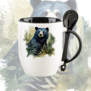 mug base redonda color interno y cuchara oso de anteojos