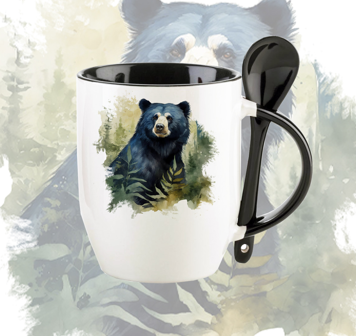 mug base redonda color interno y cuchara oso de anteojos mug base redonda color interno y cuchara oso de anteojos