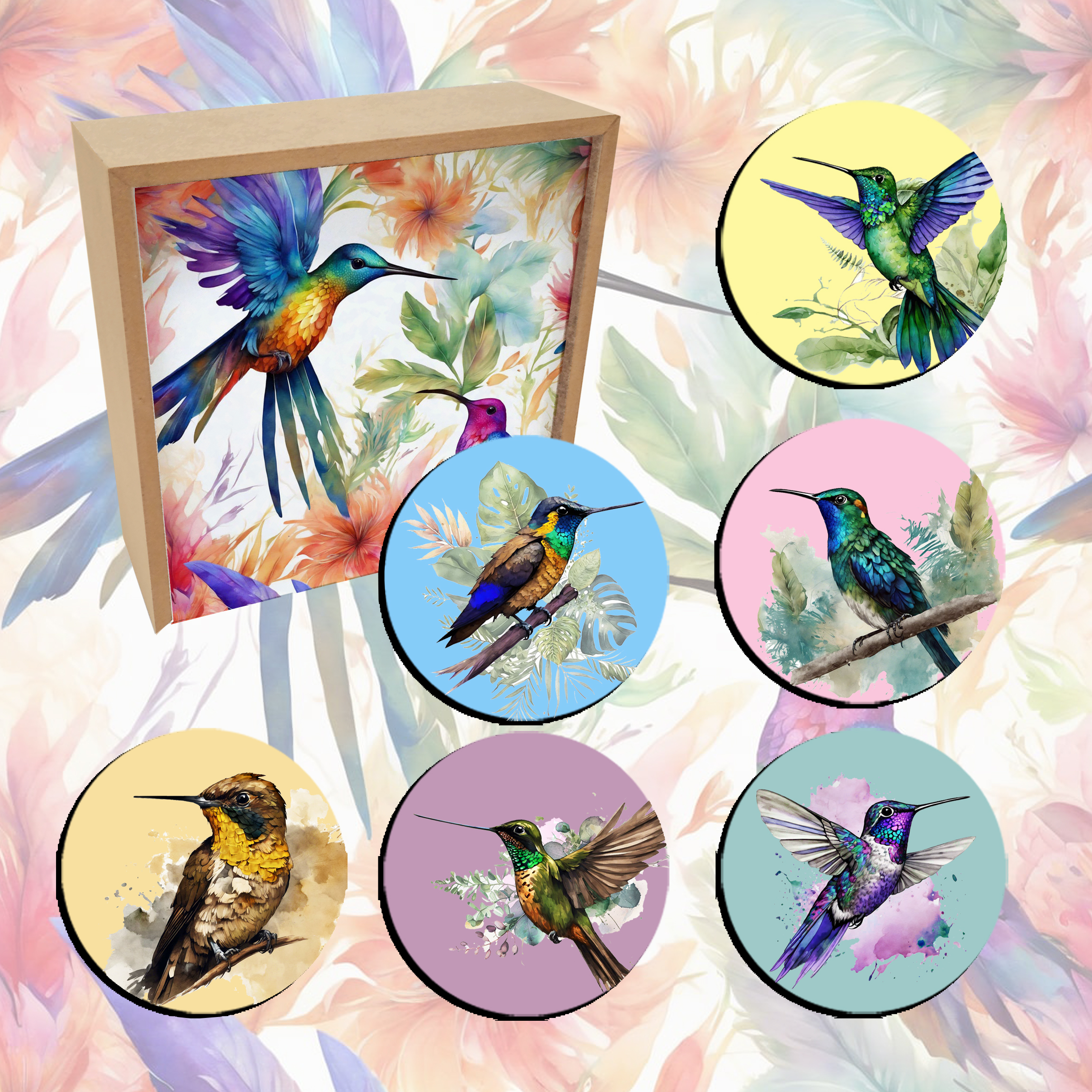 set portavasos circulares mdf colecciÓn colibries colombianos set portavasos circulares mdf colecciÓn colibries colombianos