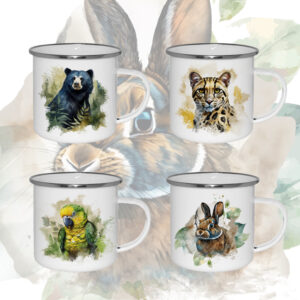 set pocillo de peltre fauna andina