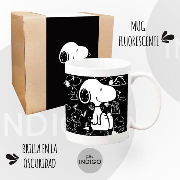 MUG SNOOPY CERÁMICA FLUORESCENTE + EMPAQUE PERSONALIZADO