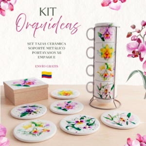 combo de orquÍdeas colombianas: torre de pocillos y portavasos de cerámica