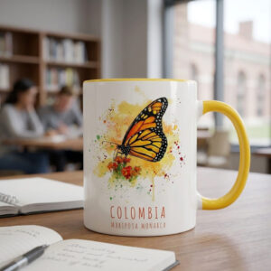 mug color interno amarillo mariposa monarca