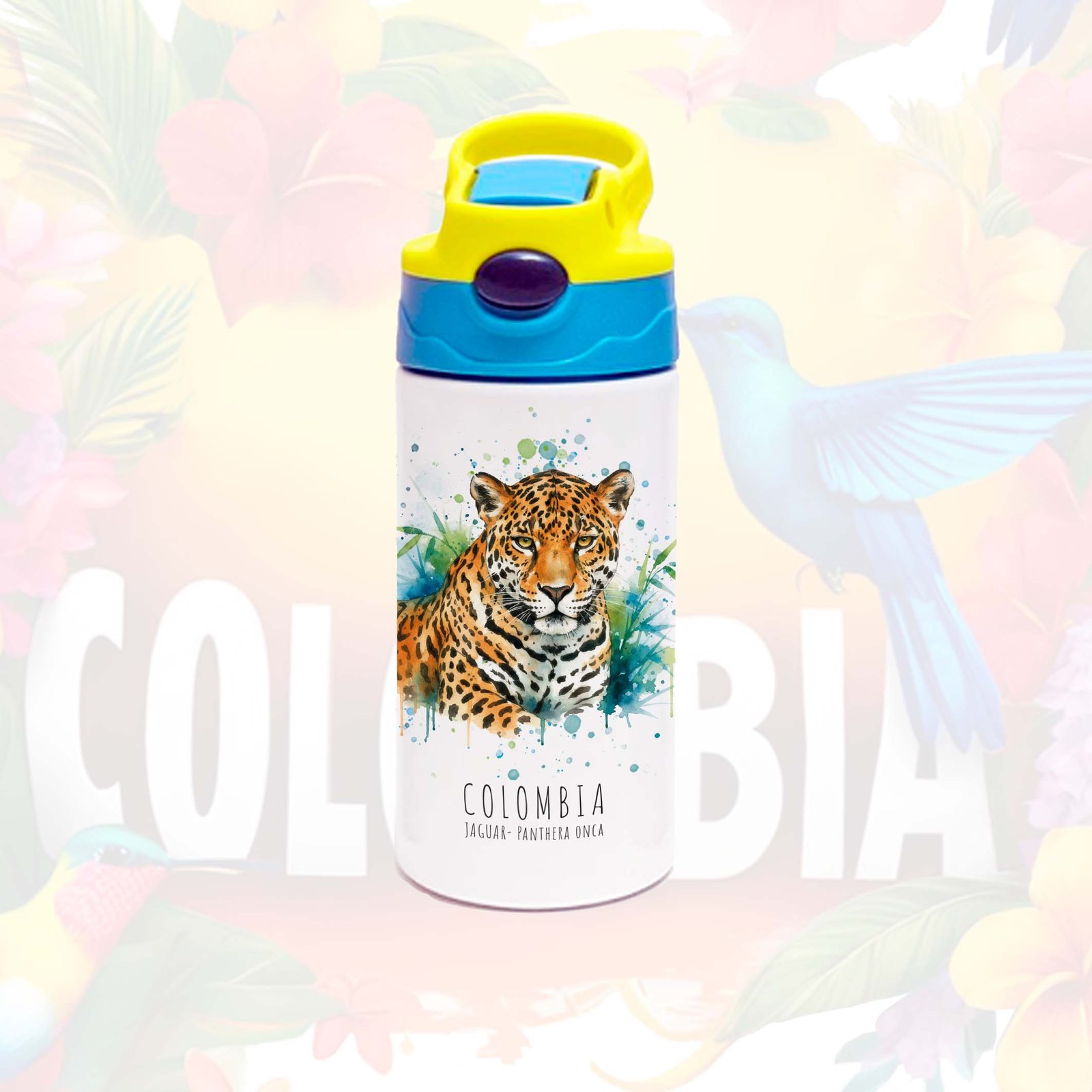 BOTELLA INFANTIL EN ACERO INOXIDABLE – JAGUAR / REY DE LA SELVA (500 ML)