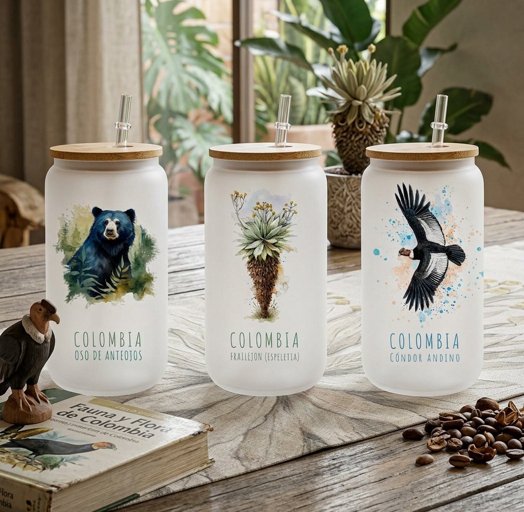 Set x3 Vaso de Vidrio Opalizado con Tapa de Bambú – Colección Páramo