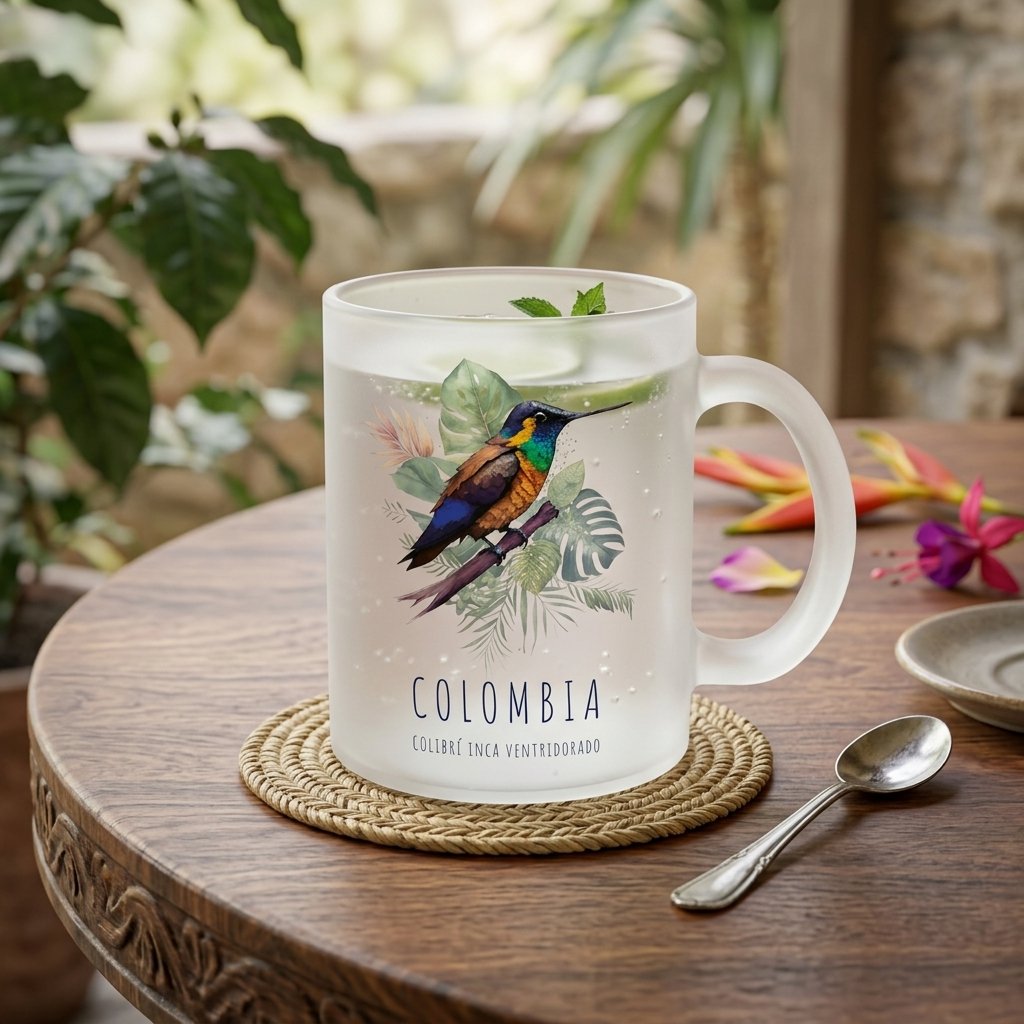 Mug de Vidrio Esmerilado – Colibrí Inca Ventridorado
