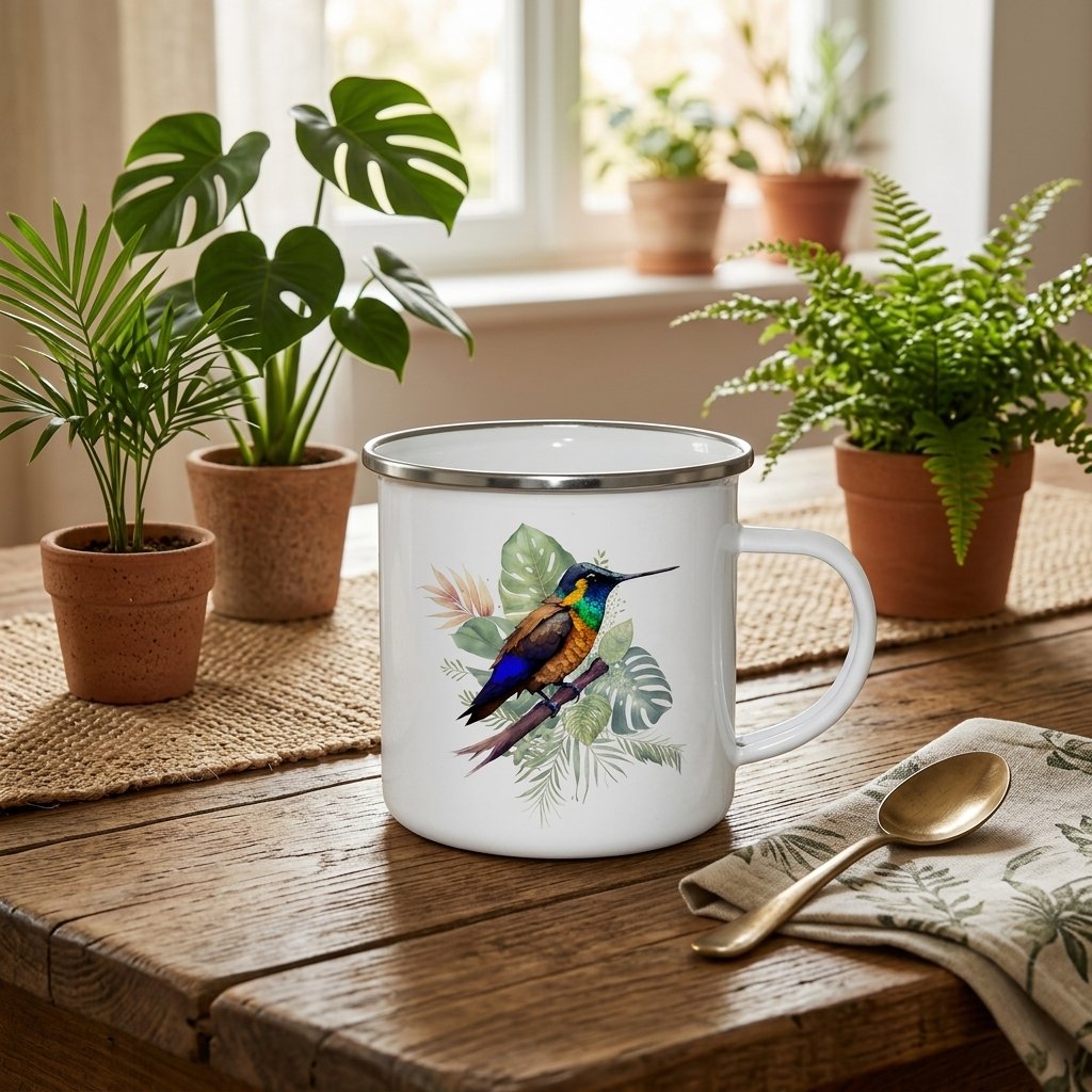 Taza Vintage Peltre – Colibrí Inca Ventridorado
