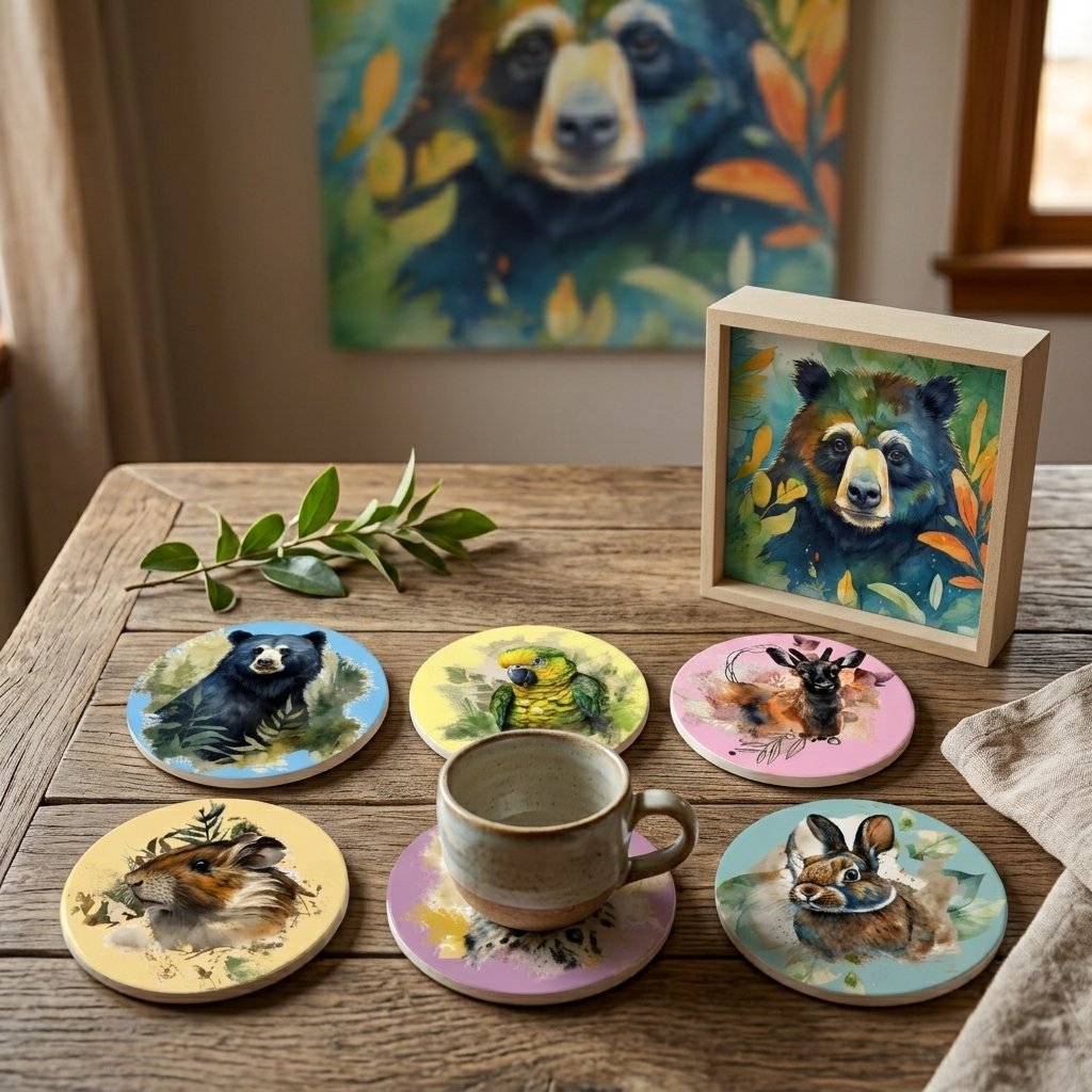 Set de Portavasos Redondos de Cerámica – Colección Fauna Andina