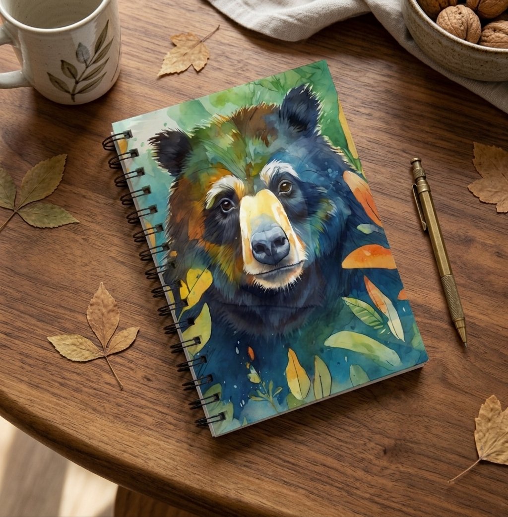 Libreta Pasta Dura – Oso de Anteojos Fondo Verde