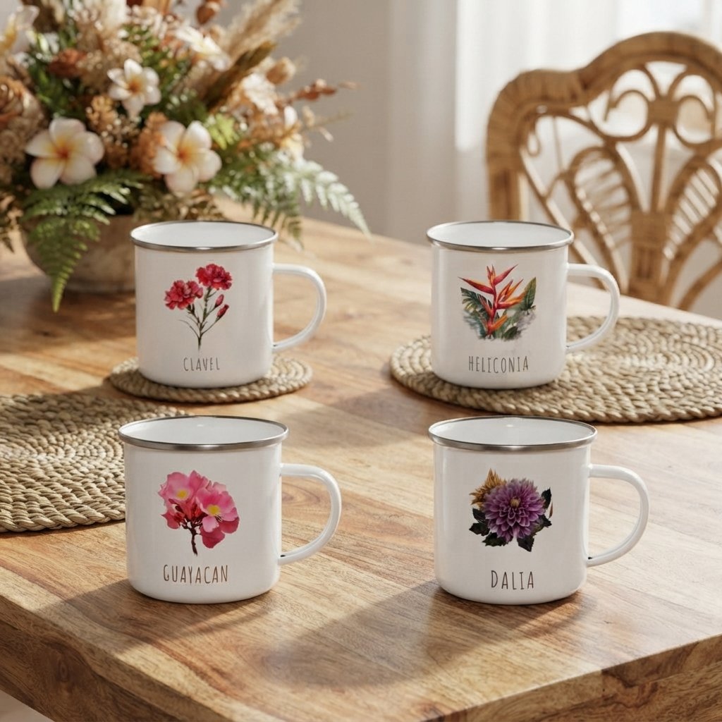 Set Tazas Vintage de Peltre | Colección Flores Colombianas