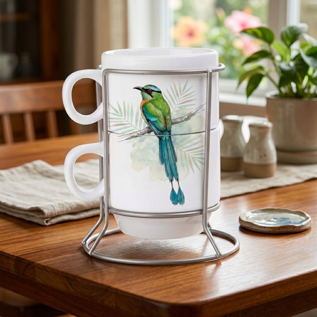 SET TAZAS APILABLES CERÁMICA X2 - PÁJARO BARRANQUERO