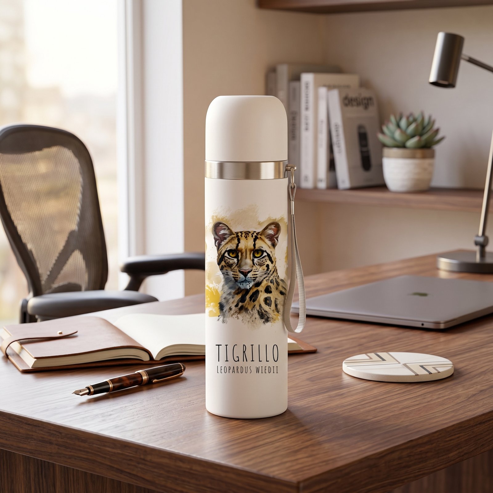 Termo de Acero Inoxidable Tapa Push – Tigrillo (Leopardus wiedii)