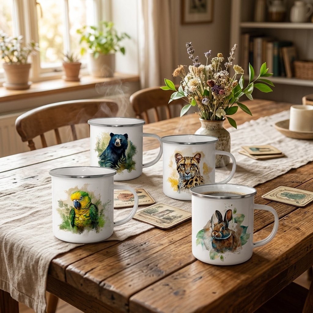 Set Tazas Vintage de Peltre | Colección Fauna Silvestre