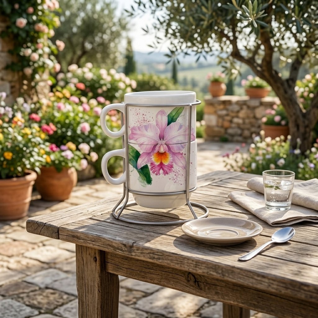 SET TAZAS APILABLES CERÁMICA X2 - ORQUÍDEA