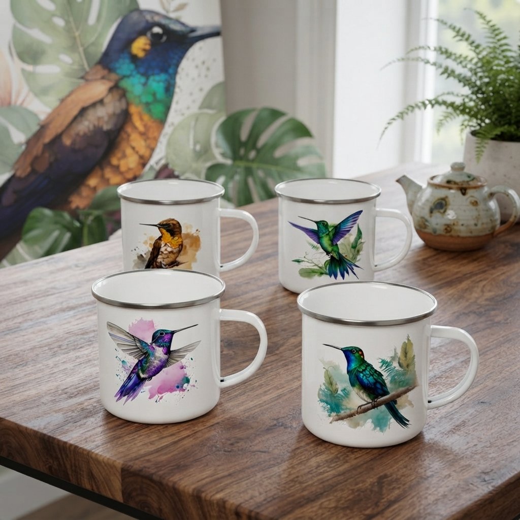 Set Tazas Vintage de Peltre | Colibríes de Colombia