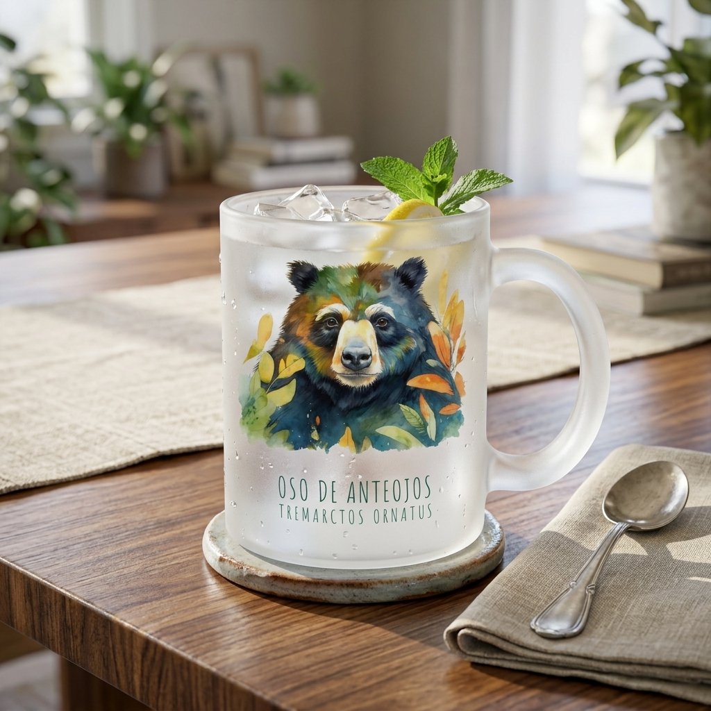Mug de Vidrio Esmerilado – Oso de Anteojos (Tremarctos ornatus)