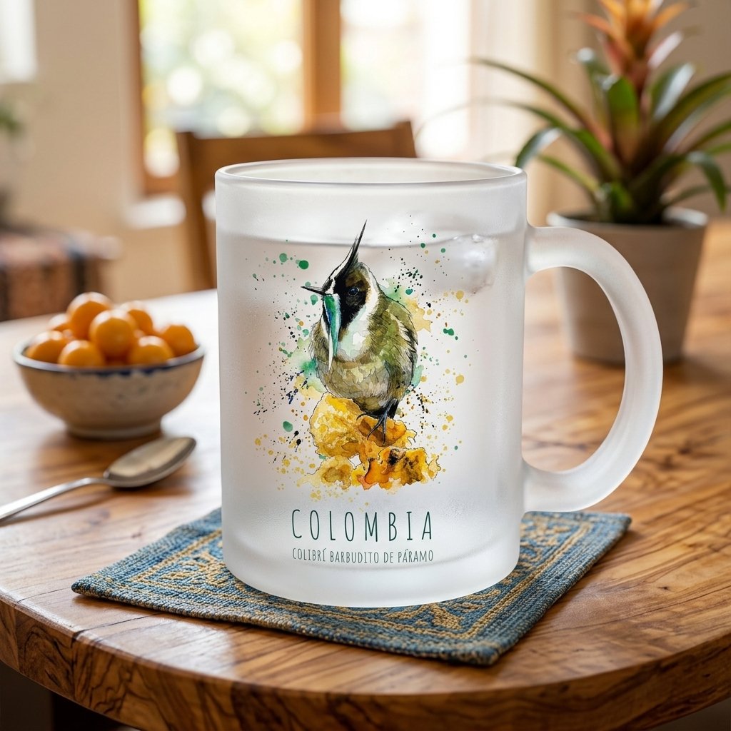 Mug de Vidrio Esmerilado – Colibrí Barbudito de Páramo