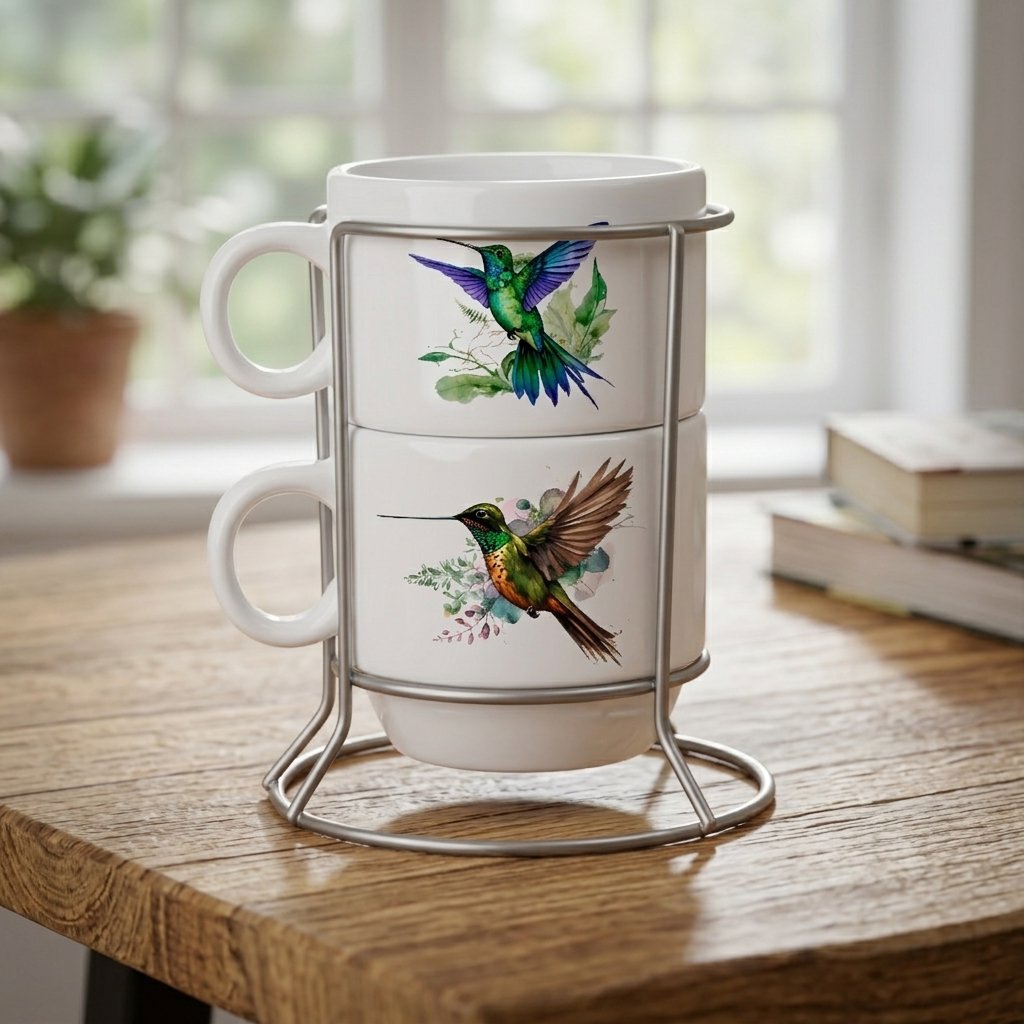 SET TAZAS APILABLES CERÁMICA X2 - COLIBRÍES COLOMBIANOS
