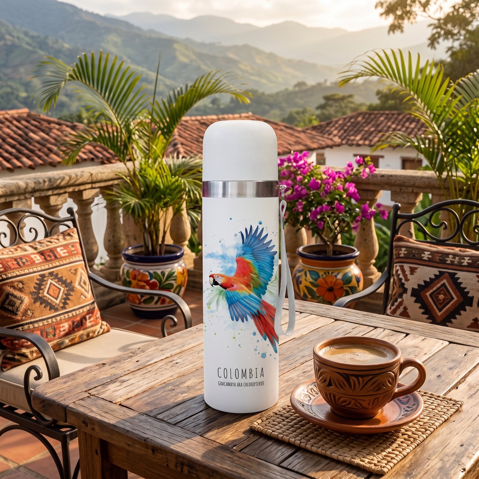 Termo de Acero Inoxidable Tapa Push – Guacamaya (Ara chloropterus)