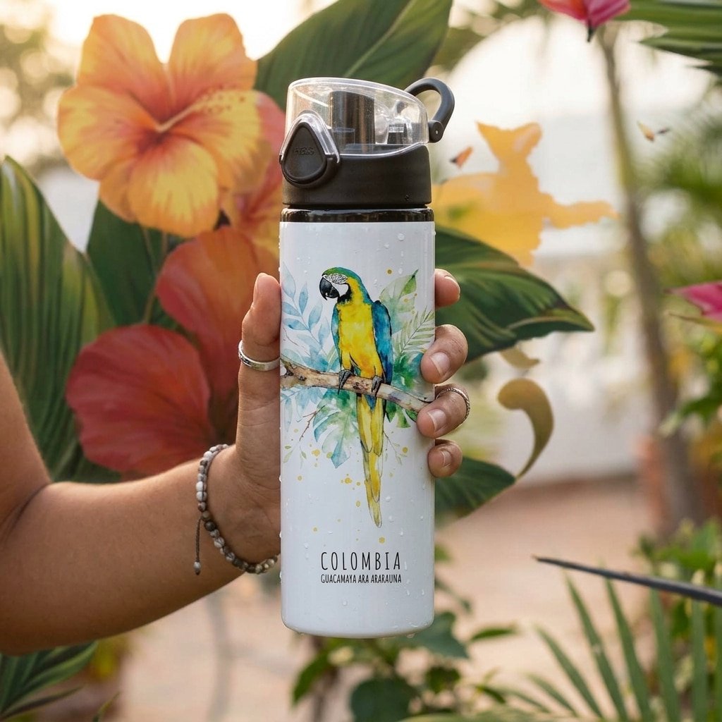 BOTELLA TAPA BOTÓN GUACAMAYA ARA ARARAUNA (700 ML)