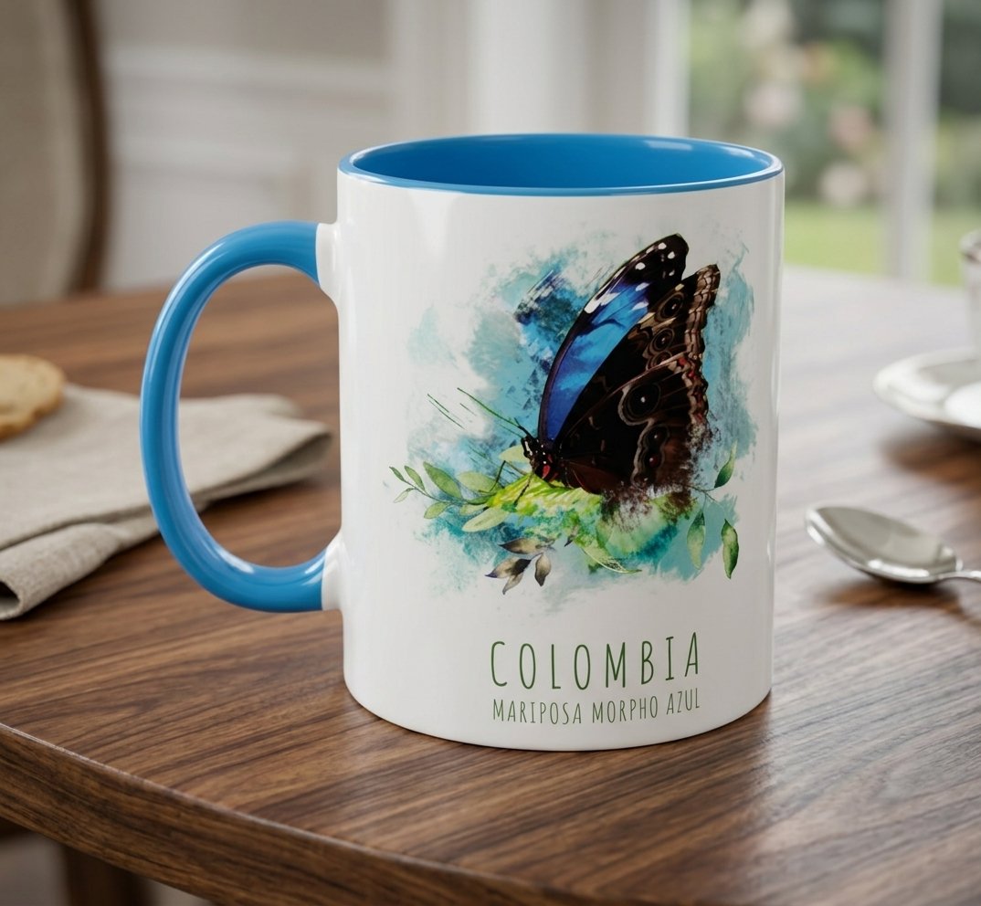 Mug de Cerámica Color – Mariposa Morpho Azul