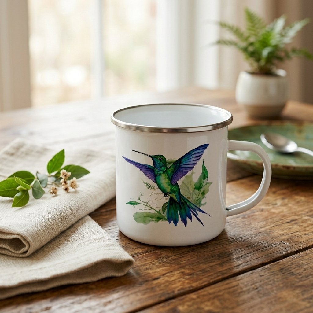 Taza Vintage Peltre – Colibrí Alizafiro