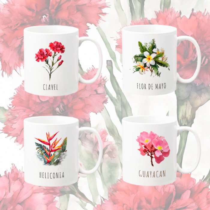 Set de Mugs de Cerámica x4 – Colección Flores de Colombia - Image 2