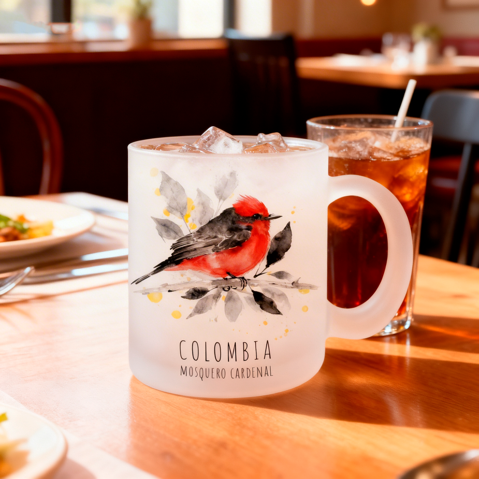 Mug de Vidrio Esmerilado – Mosquero Cardenal (Pyrocephalus rubinus)
