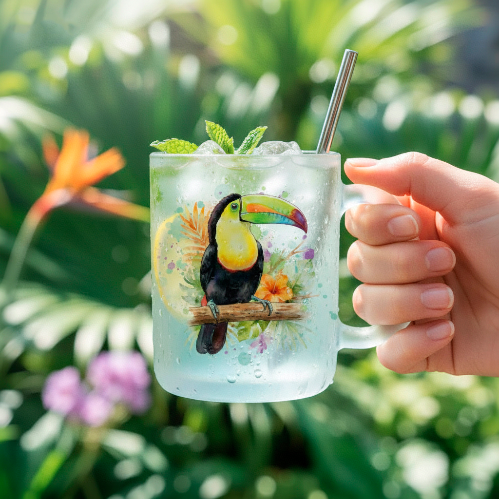 Mug de Vidrio Esmerilado – Tucán Pico Iris