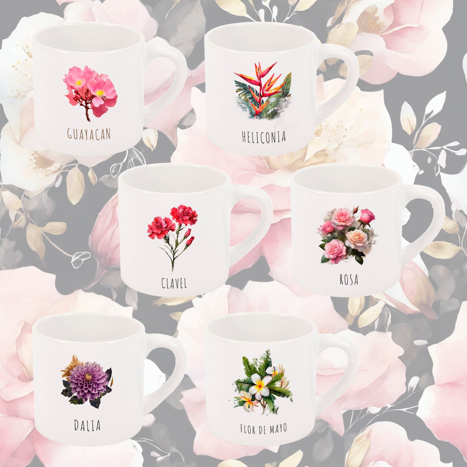 Set de Mugs Tinteros de Cerámica – Colección Flores de Colombia