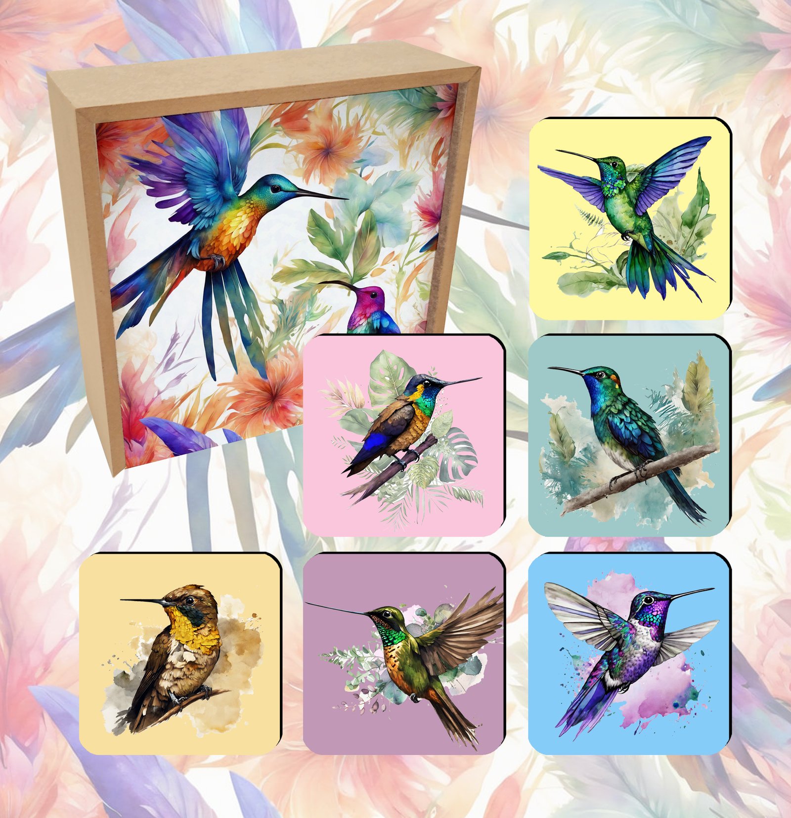 Set de Portavasos Magnéticos – Colección Colibríes de Colombia