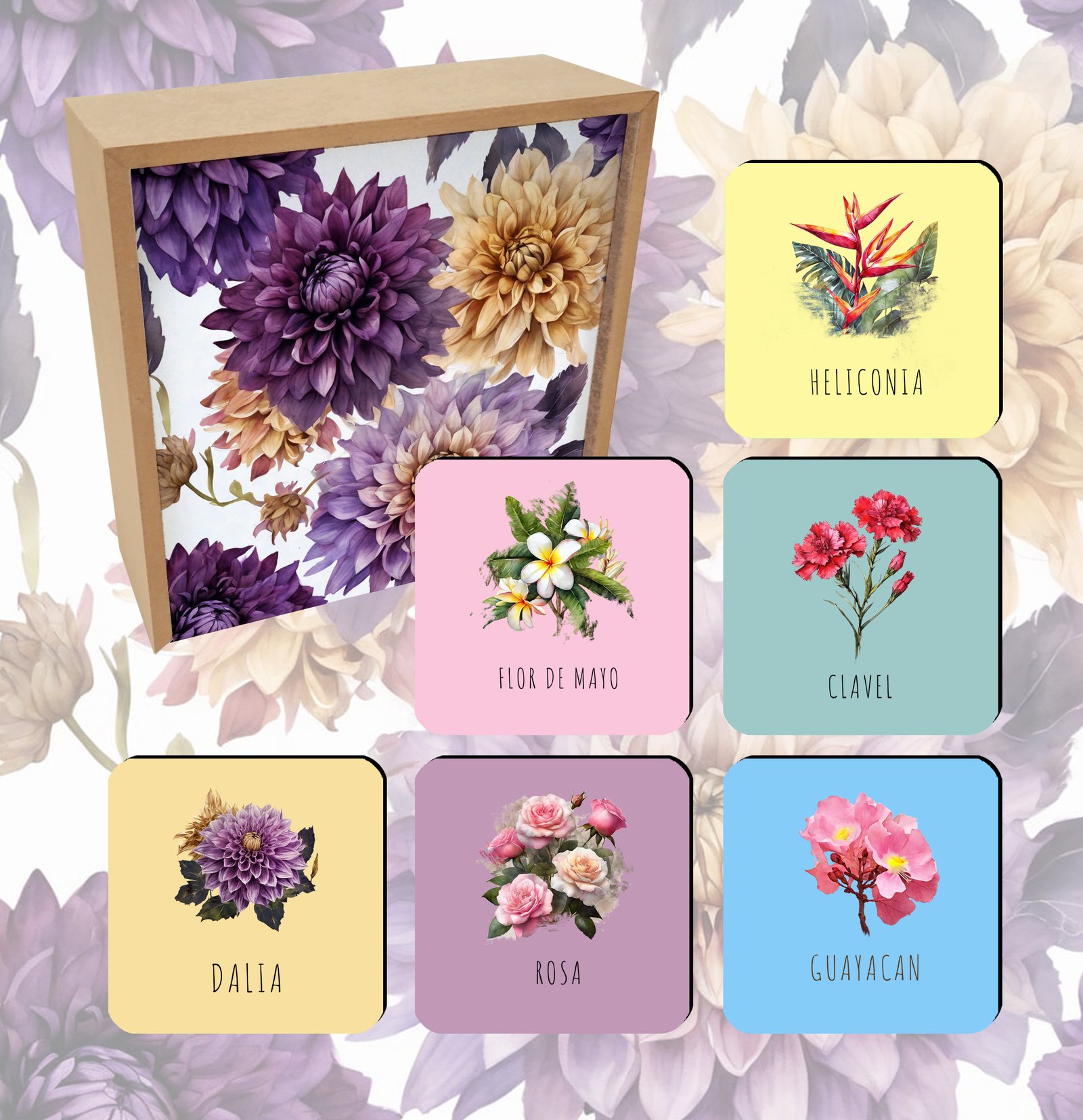 Set de Portavasos Magnéticos – Colección Flores de Colombia