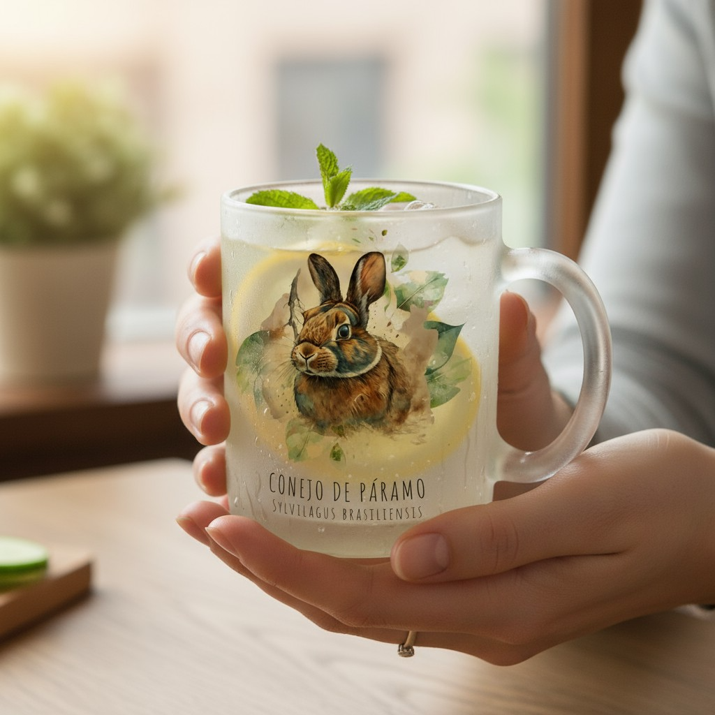 Mug de Vidrio Esmerilado – Conejo de Páramo (Sylvilagus Brasiliensis)