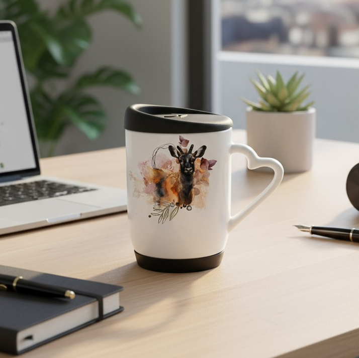 Mug con Tapa y Asa de Corazón – Venado Soche