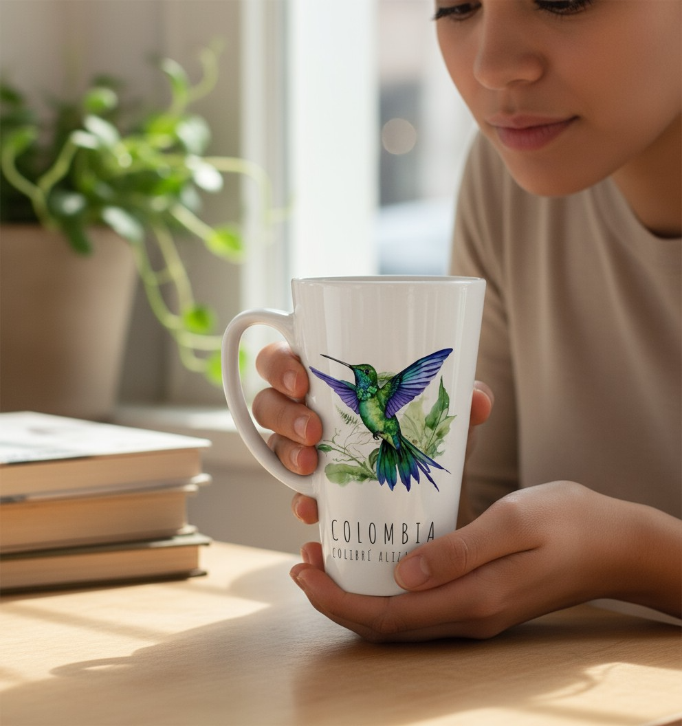 Mug Cónico de Cerámica – Colibrí Alizafiro