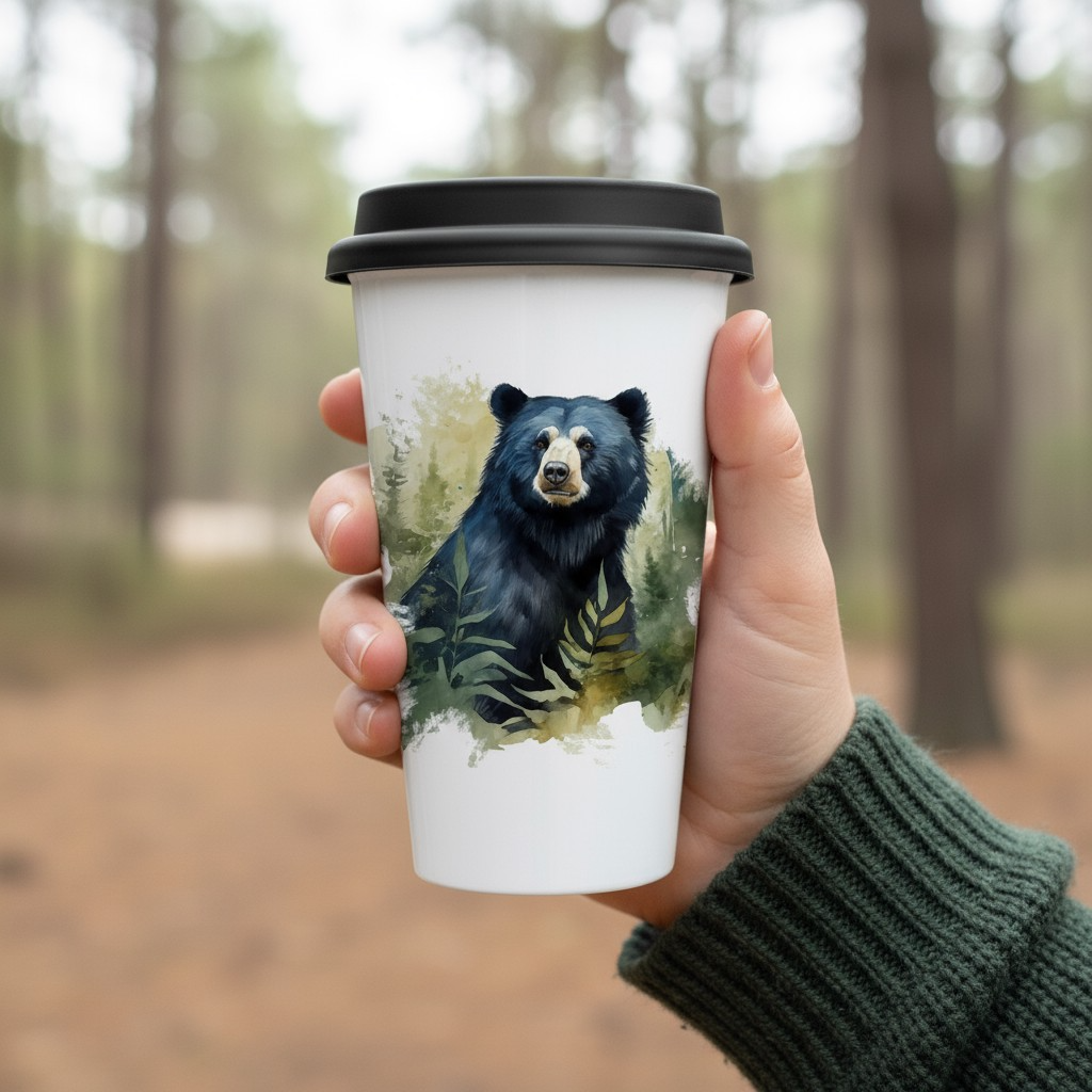 Mug Cónico con Tapa – Oso de Anteojos (Tremarctos ornatus)