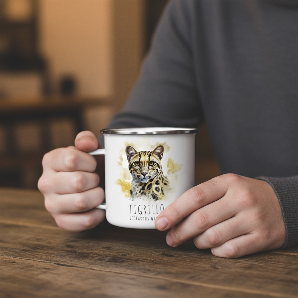 Taza Vintage Peltre – Tigrillo (Leopardus wiedii)